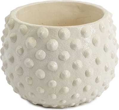 HomeBound by KY | Aardewerk vaas dots off-white | 21x21x16cm | bloemenvaas aardewerk