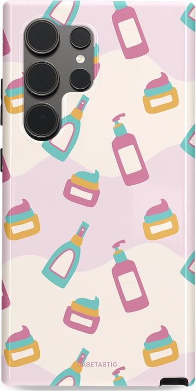 Casetastic Hoesje Geschikt voor Samsung S24 Ultra - Stijlvolle Beschermende Duo-layer Case - Bubbels & Borstels - Clean Girl - Makeup