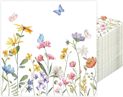 100 Stuks Servetten voor Bruiloft, Lente, Eucalyptus, Vlinders en Bloemen - Perfect voor Baby Shower, Verjaardag en Feest (33x33cm)