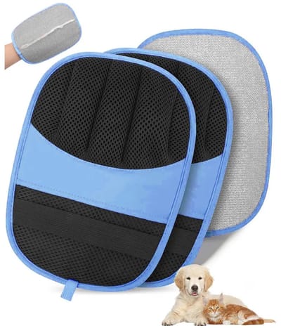 Set van twee handschoenen voor het verwijderen van dierenharen, pluisverwijderende handschoenen, geschikt voor katten en honden, verbeterd ontwerp met vijf vingers, kunnen ook gebruikt worden voor het verwijderen van haar van banken en autostoelen.