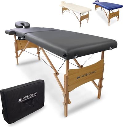 Mobiclinic CM-01 Light - Massagetafel - Hout - Opvouwbaar - Draagbaar - 186x60 cm - Met armsteunen - In hoogte verstelbaar - Gezichtsuitsparing - Tot 150 kg - Behandelbank - Met opvergtas - Zwart