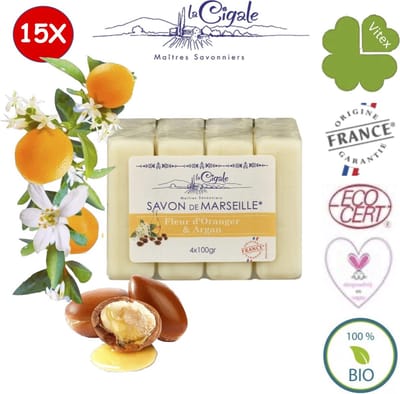 Marseille zeep 60x100g | Glycerine Argan olie en Sinaasappel bloesem zeep | La Cigale
