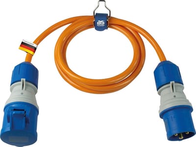 Camping verlengkabel 1,5 m - 230 V / 16 A - 3-polig - CEE-stekker met spanningsweergave - CEE-koppeling met klapdeksel - Verlenging voor camper - IP44
