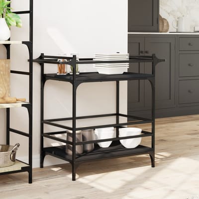 vidaXL - Keukentrolley - 82x40x78,5 - cm - bewerkt - hout - zwart