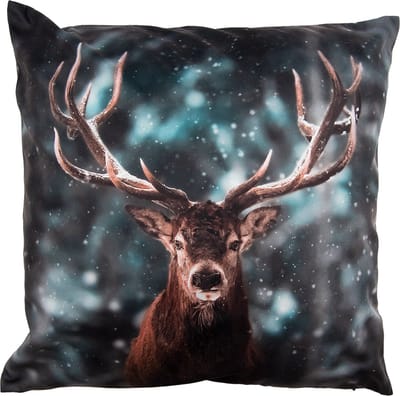 Clayre & Eef Kussenhoes 45x45 cm Groen Bruin Polyester Hert
