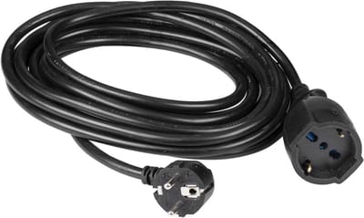 Verlengsnoer 5 meter 3x1,5mm² met Duitse stekker en meervoudig stopcontact zwart