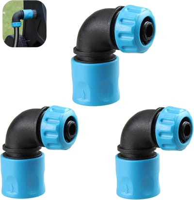 SnelShoppen - 3 Stuks Tuinslang Connector, Blauw 90° Hoek Tuinslang Aansluiting voor Irrigatie en Huishoudelijk Water, Flexibele Verbinding voor Tuin