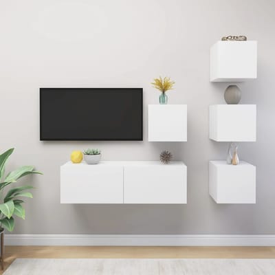 vidaXL - 5-delige - Tv-meubelset - bewerkt - hout - wit