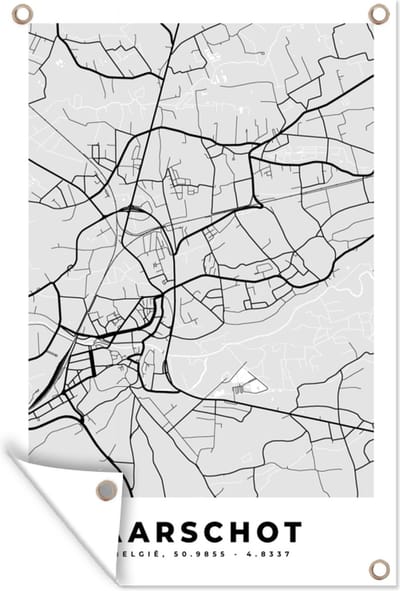 Muurdecoratie Kaart – Plattegrond – Stadskaart – Aarschot – België – Zwart Wit - 120x180 cm - Tuinposter - Tuindoek