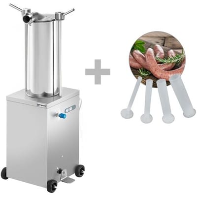GGM Gastro Hydraulischer Wurstfüller - 15 Liter - 560 Watt - Edelstahl - inkl. 4 Füllrohre