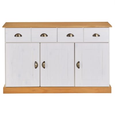 Sideboard PARIS 115 cm van massief hout - wit/bruin