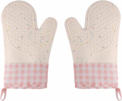 Non-slip silicone ovenhandschoenen, hittebestendig tot 300°C, comfortabel met katoenvoering, ideaal voor koken, bakken en grillen (Roze)