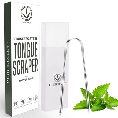 PURECOALY™ Tongschraper Roestvrij Staal met Travelcase - U Vormig - Tongreiniger voor Mondverzorging - RVS - Gratte-Langue