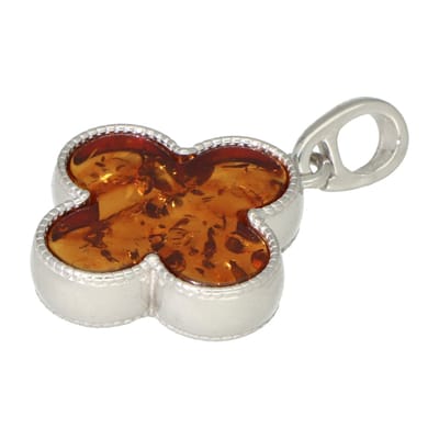La Rosa Princesa Zilveren Klavertje vier Hanger met Barnsteen Amber Gerhodineerd - Bruin Congac
