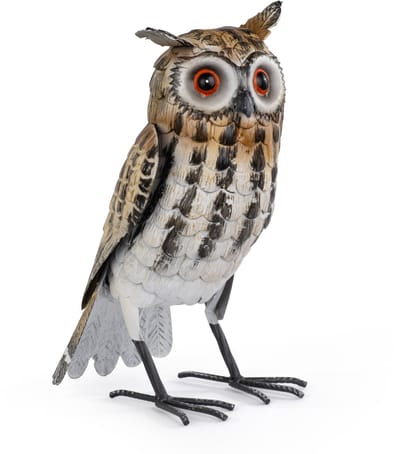 Moritz Decoratieve Uil Bruin-Wit 32 cm – Uilenfiguur van Metaal Handbeschilderd Natuurgetrouw met 3D-Verenstructuur en Veerhoorntjes – Tuindecoratie Dierfiguur in Landelijke Stijl Vintage voor Tuin Terras Balkon Woonkamer en Entree