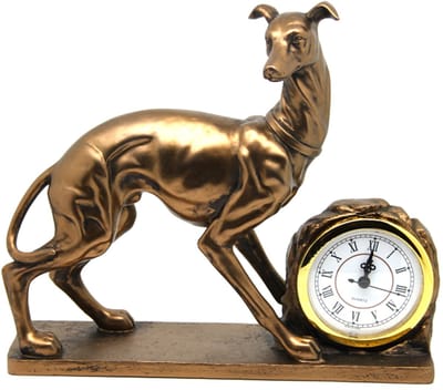 Queen Isabell - klok - Decoratieve staande klok hondenfiguur - golden greyhound