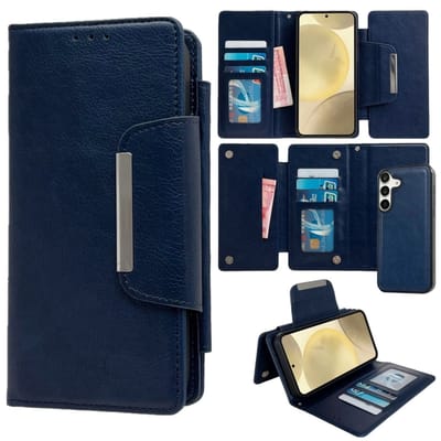 Voor Samsung Galaxy S24+ 5G multifunctionele portemonnee met 7 kaarten, leren telefoonhoesje (koningsblauw)