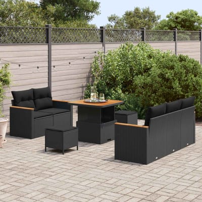 vidaXL - Tuinbank - Set - 10 - st - 7-Aantal - zitplaatsen - Zwart - poly - rattan