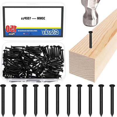 150 stuks 30mm staal spijkers set, zwart koolstofstalen afwerkspijkers voor hout, gipsplaat en fotohangsystemen