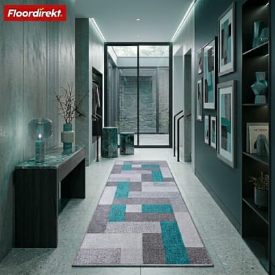 Floordirekt Tapijtloper Op Maat New York - 80 x 100 cm - Turquoise - Moderne Antislip Loper Voor Hal, Keuken & Entree - Met Gel-Rug Voor Extra Grip - Onderhoudsvriendelijk & Duurzaam - Verkrijgbaar In Verschillende Kleuren & Maten