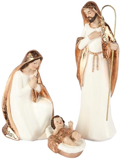 Dekoratief | Set 3 kerststalfiguren, wit/goud, resina, 9x9x17cm | A255204