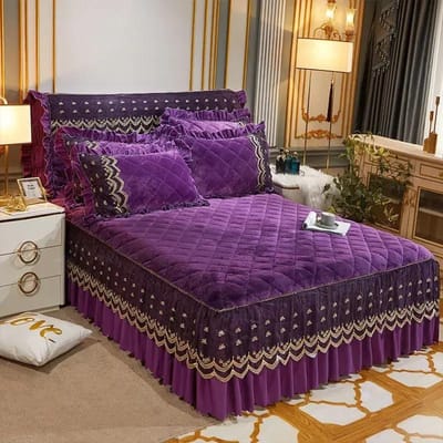 Luxe Winter Snel Warm Fluwelen Bedrok Ultra Zacht Dik Flanel Gewatteerd Hoeslaken Antislip Bedovertrek Sprei King Size 1pc 120x200x45cm