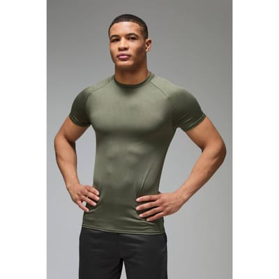 Heren Actieve Lichtgewicht Essentials Gym Muscle Fit Raglan T-shirt | Khaki | Size Small