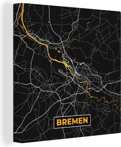 Canvas Schilderij Bremen - Goud - Stadskaart - Plattegrond - Duitsland - Kaart - 20x20 cm - Wanddecoratie
