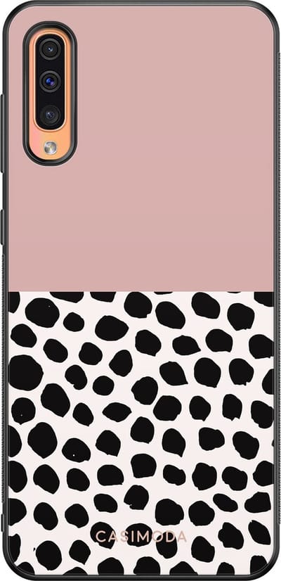 Casimoda® hoesje - Geschikt voor Samsung Galaxy A50 - Stippen roze - Zwart TPU Backcover - Gestipt - Roze