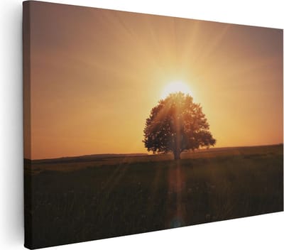Artaza Canvas Schilderij Zonsondergang - 30x20 cm - Klein - Wanddecoratie Boom - Muurdecoratie Landschap - Kamer Accessoires Natuur