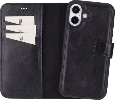 NorthLife Geschikt voor iPhone 16 Plus - Leren Afneembare 2-in-1 bookcase telefoonhoes - Zwart