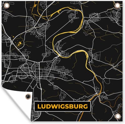 Tuin poster Plattegrond – Ludwigsburg – Goud – Stadskaart – Kaart - Duitsland - 200x200 cm - Tuindoek