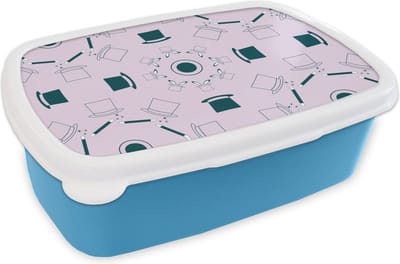 Broodtrommel Blauw - Lunchbox - Brooddoos - Goochelaar - Patronen - Konijnen - 18x12x6 cm - Kinderen - Jongen