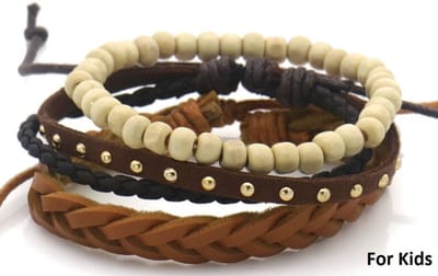 Armbandenset - kinderen - Leer & Kralen - trendy - verstelbaar