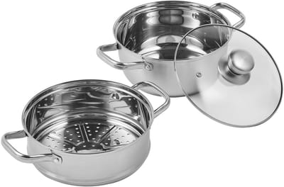 28 cm Roestvrijstalen Dubbele Stomerpan – Inclusief Stoominzet en Geharde Glazen Deksel – Duurzaam, Gezond Koken Zonder Olie – Keukenaccessoire