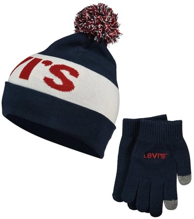 Levi's Unisex Lan Beanie And Glove Set Dress Blues Größe: OS | Outlet | kids | Blau