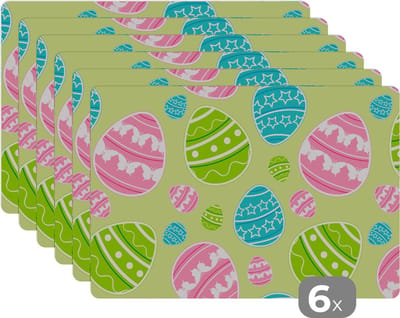 Placemat - Placemats kunststof - Paasei - Patronen - Pasen - 45x30 cm - 6 stuks - Hittebestendig - Anti-Slip - Onderlegger - Afneembaar