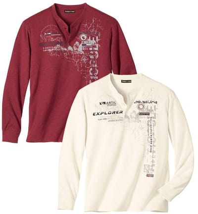 ATLAS FOR MEN - Set van 2 longsleeves met Tunesische kraag - Heren - Verkrijgbaar in grote maten - 3XL