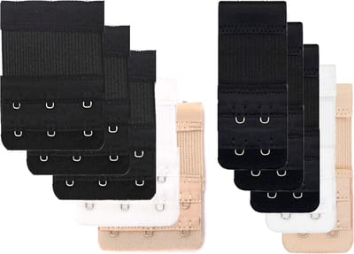KELERINO. Bh Verlengstuk 2 & 3 Haakjes Multipack - Zwart, Wit, Beige - 10 Stuks