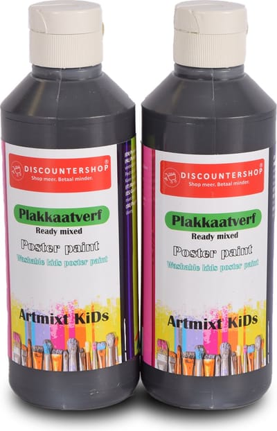 Plakkaatverf Set voor Kinderen en Volwassenen | 2 Delige 250ml Zwarte Verf 5cm Breed 16cm Hoog | Uitwasbaar & Waterbasis | Inclusief Verf voor Papier & Hout Niet-Giftig | Ideaal voor Hobbyverf Schilderspakketten en Knutselspullen