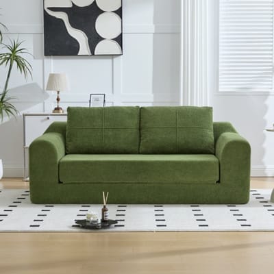 MODFU 2-In-1 Vloersofa - Uitklapbaar Slaapbed Met Armleuningen - Modern - Stof - Legergroen - 179 X 95 X 79 Cm