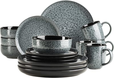 Mäser Combi Serviesset FILIPPA 16-delig Groen - Compleet Servies voor 4 Personen - Keramisch Eetservies met Borden, Kommen en Mokken - Moderne Tafelservice