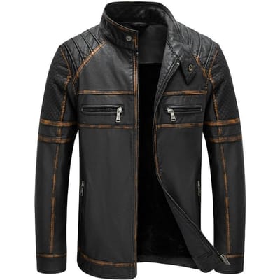 Veste en cuir pour homme, veste de moto en cuir, col montant, nouvelle veste XXL black