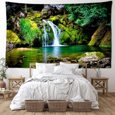 Rots Waterval Wandtapijt Muurhanger Natuur Kunst Landschap Bohemien Minimalistisch Moderne Stijl Woonkamer Huisdecoratie 95x73CM green