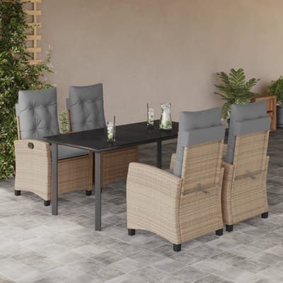 vidaXL - 5-delige - Tuinset - met - kussens - poly - rattan - gemengd - beige