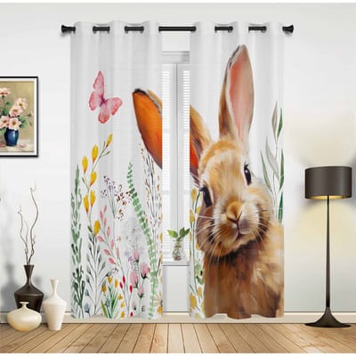Paashaas Bloemen Vlinder Raambekleding voor Woonkamer Slaapkamer Gordijn Moderne Keuken Jaloezieën Vitrages Gordijnen 135W x 60H(cm) x1 beige