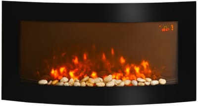 Elektrokamin - 89,2 cm - Wandkamin met LED Flammeneffect - 7 Kleuren, Timer, Thermostat, Afstandsbediening - MDF - Zwart