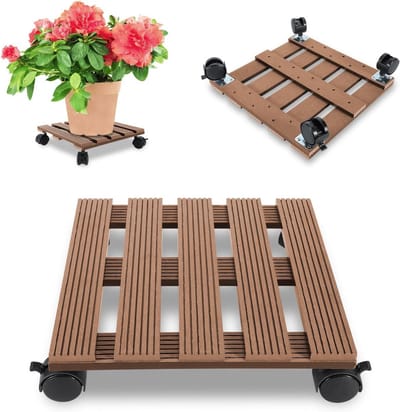Plantenroller Vierkant 30x30 cm WPC - Stevige Bloemenroller met Wielen (max 80 kg) voor Binnen en Buiten