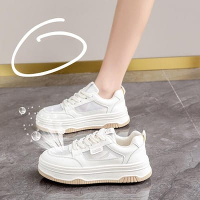 Kleine Witte Schoenen Dames Zomer Nieuwe Casual Boardschoenen Veelzijdig Mesh Slijtvast Ademend Dikke Zool Sportschoenen 40 white