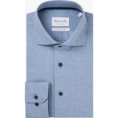 Michaelis slim fit heren overhemd - dobby - blauw - Strijkvriendelijk - Boordmaat: 39